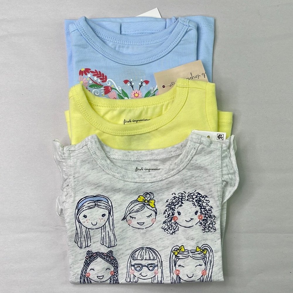 First Impressions Girls' Graphic Tee Set of 3 Size: 3-6 M